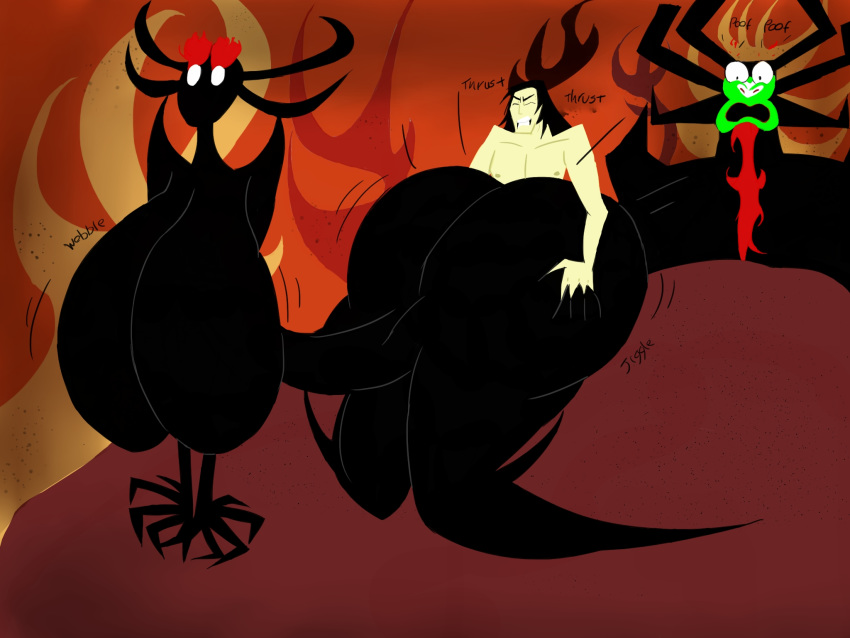 aku ashi_(samurai_jack) bigger_female cambion cartoon_network daughters_of_aku demon demon_girl female human humanoid hyper hyper_ass hyper_breasts male male/female samurai_jack samurai_jack_(character) size_difference smaller_male straight strangefun