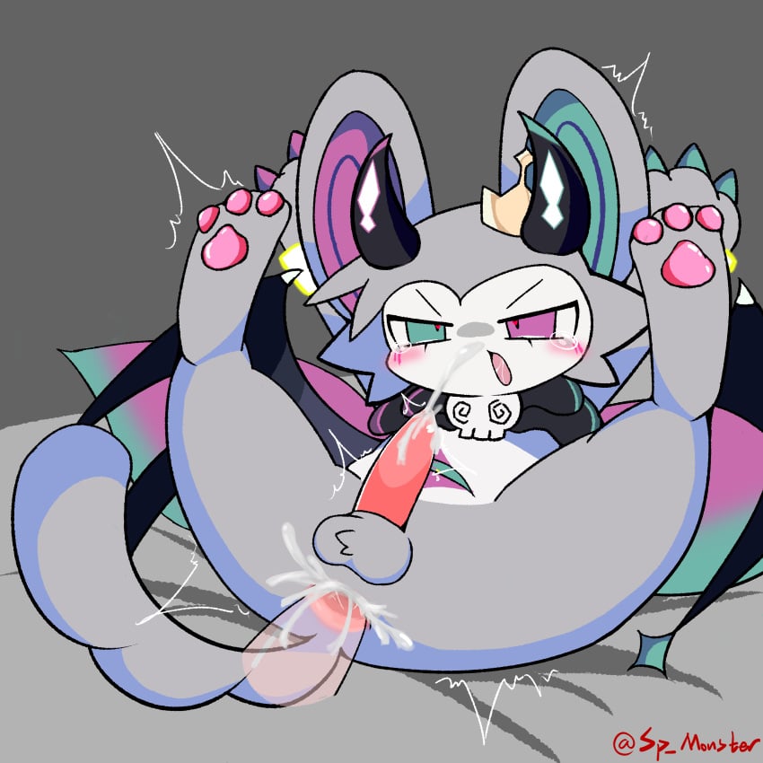 2_horns absurd_res anal anal_sex anthro balls bed biped black_horn blush bodily_fluids bondage bound cape cape_only claws clothed clothing crown cum cum_in_ass cum_inside cumshot demon devil_connection devilun duo ejaculation fur furniture genital_fluids genitals grey_background grey_body grey_fur hands_tied headgear heart_eyes heart_symbol heterochromia hi_res horn invisible_penis lying male male/male male_penetrated male_penetrating male_penetrating_male membrane_(anatomy) membranous_wings mostly_nude on_back on_bed open_mouth pawpads penetration penile penile_penetration penis penis_in_ass purple_claws purple_eyes purple_inner_ear saliva sex simple_background skull_accessory solo solo_focus sp_monster spiral_eyes spread_legs spreading tail teal_claws teal_eyes teal_inner_ear tears text white_body white_fur wings