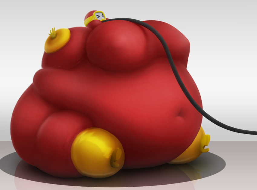 >_< 3d 3d_(artwork) body_inflation dig_dug full_body_inflation goggles hose hose_in_mouth hose_inflation inflation latex_boots latex_gloves latex_suit nipple_bulge pooka_(dig_dug) raikovjaba ready_to_pop spherical_inflation sunken_limbs tagme