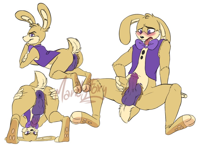 2020 anthro buckteeth bunny bunny_boy bunnyboy bunnysuit femboy five_nights_at_freddy's five_nights_at_freddy's:_help_wanted furry_only gay glitchtrap looking_at_viewer male male_only malhare mandyfoxy no_humans purple_bow purple_bowtie purple_eyes purple_penis purple_suit tongue_out