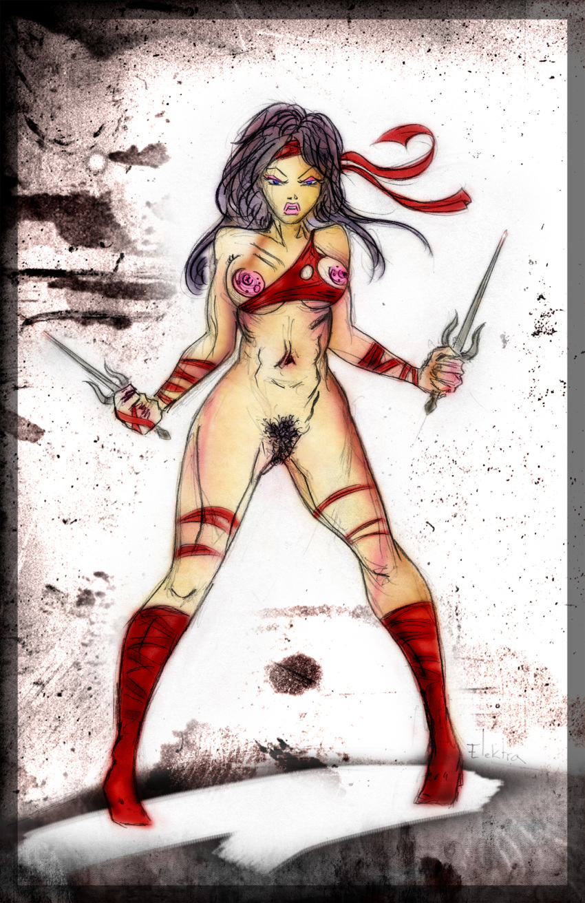 aishado daredevil_(series) elektra_natchios marvel sai_(weapon) straight_hair tagme weapon