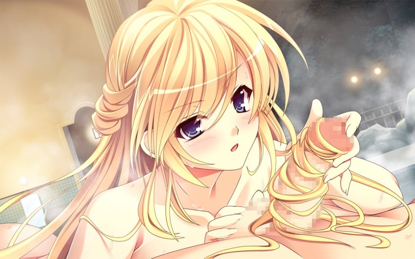 amelia_rose_brettingham ankoromochi blonde_hair blue_eyes blush censored female game_cg long_hair nude penis shitsuji_ga_aruji_wo_erabu_toki