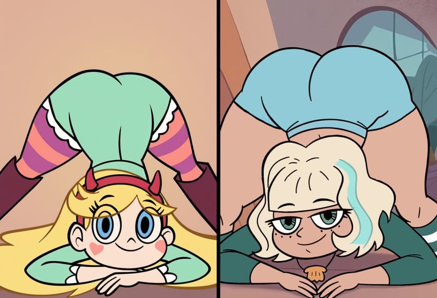 2girls ai_generated ass_in_air ass_up blonde_female blonde_hair cappeseller disney disney_channel disney_princess disney_xd face_down_ass_up jack-o_pose jackie_lynn_thomas jackochallenge skater skater_girl star_butterfly star_vs_the_forces_of_evil svtfoe thick_thighs walt_disney