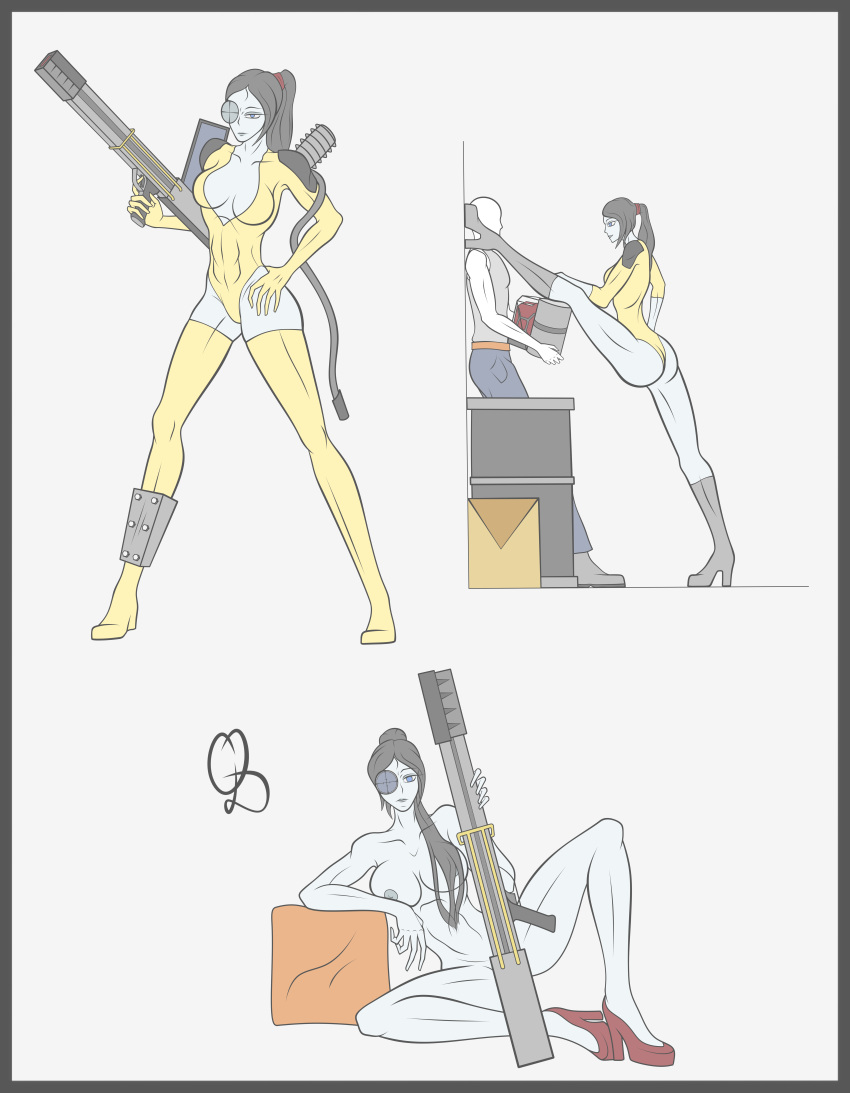 astraeus_(crossout) blue_body crossout dark_hair female humanized humanoid oracle_dominus posing reilgun yellow_clothing