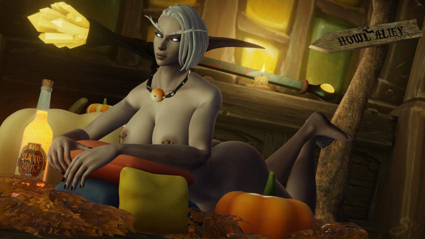 3d ass blender erect_nipples gag halloween night_elf nipple_piercing nude nude_female piercing pumpkin saurelsuesor solaris solo world_of_warcraft