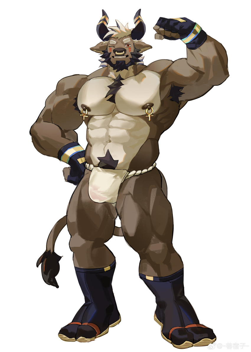 2024 2_horns abs absurd_res ankh_nipple_ring ankh_ring anthro armpit_hair asian_clothing barazoku barely_visible_genitalia barely_visible_penis beard biceps big_muscles big_penis biped black_hair body_hair bovid bovine brown_body brown_eyes brown_fur cattle chest_hair clothing curved_horn east_asian_clothing facial_hair facial_piercing fingerless_gloves flexing_biceps fundoshi fur genitals gloves hair handwear happy_trail hi_res horn humanoid_genitalia humanoid_penis japanese_clothing kitai_su looking_at_viewer male male_anthro mammal muscular muscular_anthro muscular_male navel nipple_piercing nipple_ring nipples nose_piercing nose_ring one_eye_closed pecs penis piercing plantigrade pubes ring_piercing septum_piercing septum_ring solo tail tail_tuft translucent translucent_clothing translucent_underwear tuft underwear white_clothing white_fundoshi white_hair white_underwear wink