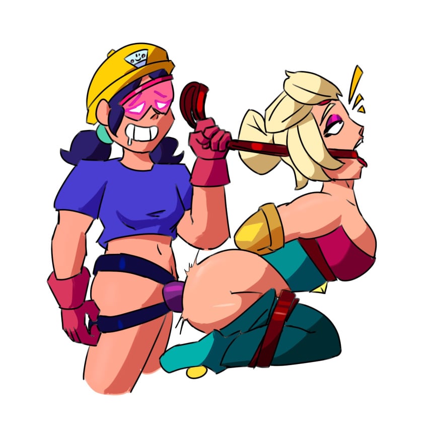 bdsm bondage brawl_stars charlie_(brawl_stars) coldgile forced gag gagged gagged_female jacky_(brawl_stars) rape strap-on tagme tied_up yuri