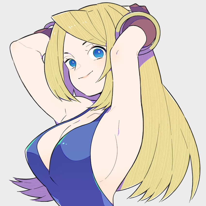 1girls armpits arms_behind_head big_breasts blonde_hair blue_eyes bonne_jenet breasts busty cleavage confident dress fatal_fury garou:_mark_of_the_wolves highres king_of_fighters large_breasts long_hair looking_at_viewer pose posing sensual sexy_armpits sideboob smile snk solo