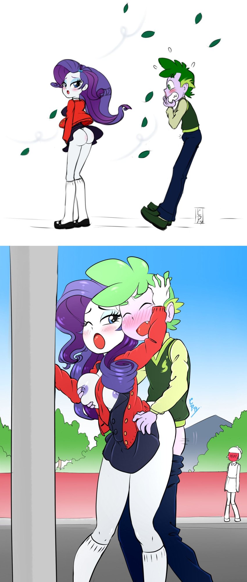 1boy 1girls ass big_breasts black_shoes blue_eyes blush boner bulge bulge_through_clothing coco_pommel_(mlp) equestria_girls equestria_girls-ified erection erection_under_clothes erection_under_clothing eyebrows female female_penetrated friendship_is_magic green_eyes green_hair groping groping_breasts groping_from_behind hasbro humanized humanoid humanoidized long_socks looking_at_another makeup male male/female male_penetrating_female my_little_pony no_panties pia-sama pointy_ears public public_nudity public_sex purple_areola purple_body purple_hair purple_penis purple_skin rarity_(eg) rarity_(mlp) school_uniform schoolgirl schoolgirl_uniform sex skirt skirt_lift smooth_skin spike_(mlp) thigh_socks upskirt white_body white_skin white_socks