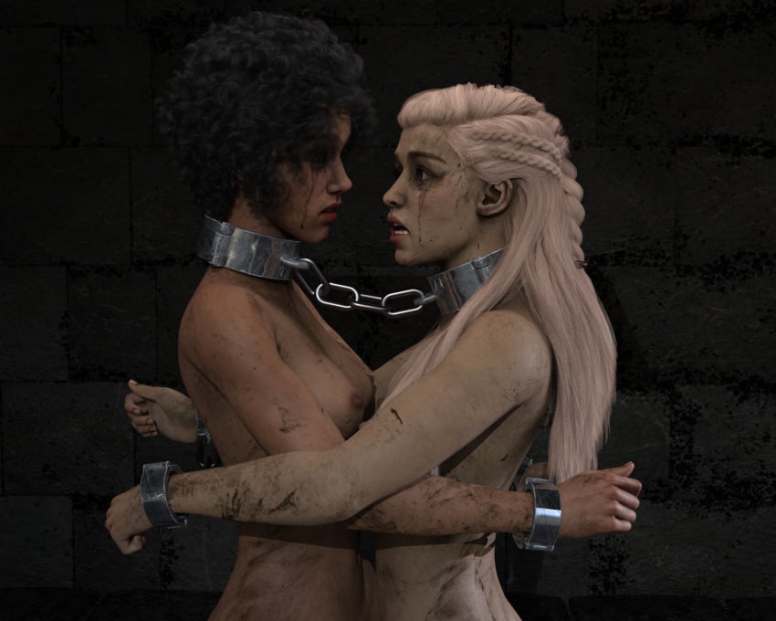 3d afro blonde_hair bondage bound captured cartoon_male_gaze chained chained_collar chained_cuffs chained_together chained_up chained_wrists chains clothed_male_nude_female cmnf collar collared daenerys_targaryen daz daz_studio defeat defeated defeated_heroine dirty dungeon embarrassed embarrassed_nude_female enf exhibitionism female female_only femsub filth filthy forced_exposure forced_yuri game_of_thrones handcuffed handcuffed_together handcuffs interracial metal_collar missandei naked naked_female naked_princess nude nude_female nudity prison_cell prisoner prisoner_woman prisoners shackled shackled_neck shackled_wrists shackles slave slave_collar slavegirl slavery slaves stripped stripped_naked two_girls voyeur yuri