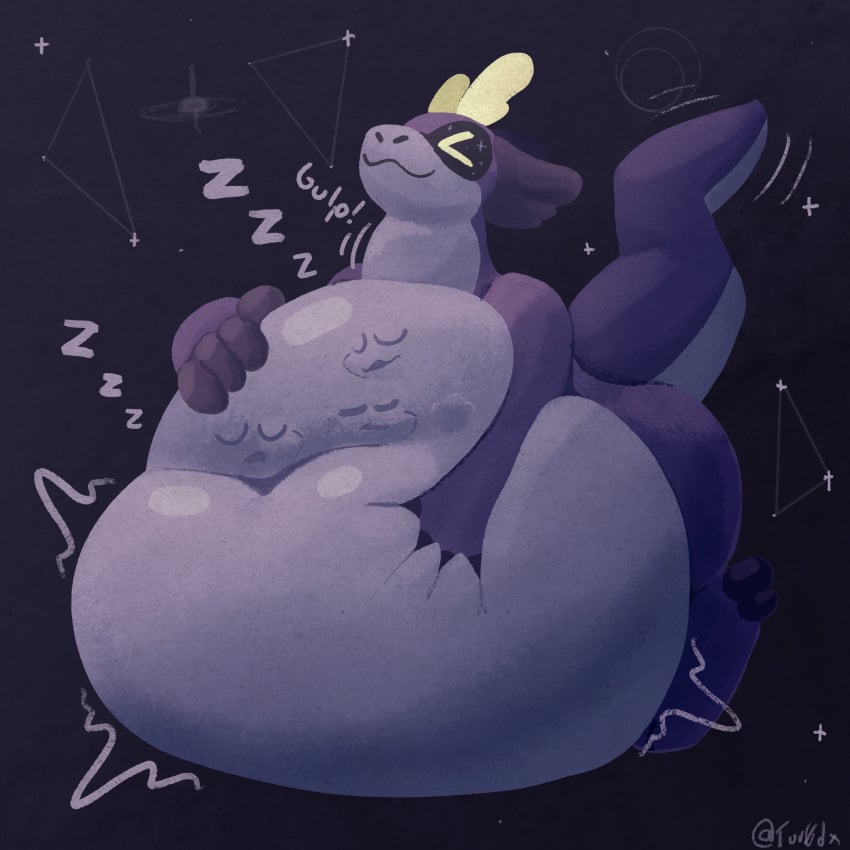 >w< after_vore antennae_(anatomy) anthro belly belly_grab big_belly big_tail bloated constellation face_imprint gastropod hi_res huge_belly hyper hyper_belly imprint in_space lightning_tail magic magic_user male mollusk multiple_prey neck_bulge obese overweight questionable_consent sleep_magic sleeping sleeping_prey solo somnica_(verdantphysician) sound_effects space star stomach_bulge swallowing tail thick_tail tur0_dx visor vore vowelless vowelless_sound_effect zzz