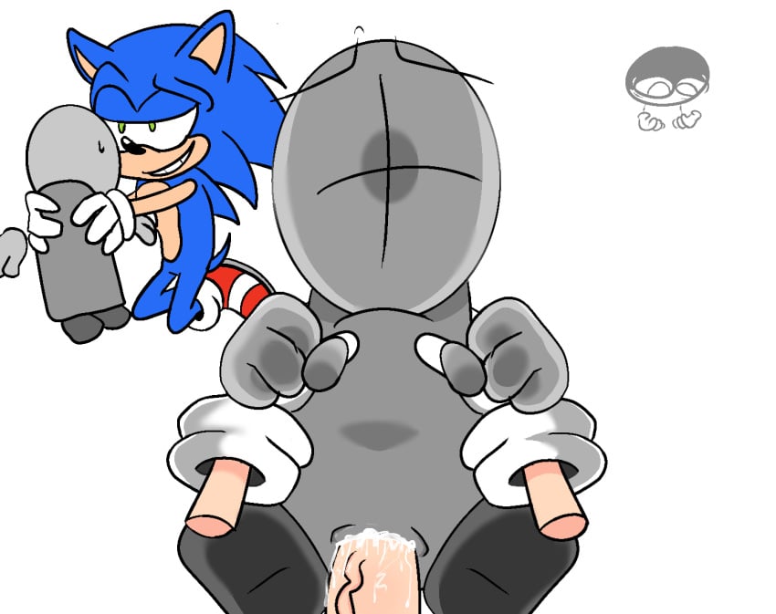 2boys anal animal_genitalia animal_penis ankifun anus ass cum cum_inside ejaculation eyebrows genital_fluids genitals gloves grunt_(madness_combat) inside interspecies kneeling madness_combat male outdoors penetration penis questionable_consent rape rear_view sex smile sonic_(series) sonic_the_hedgehog sonic_the_hedgehog_(series) veiny_penis white_background