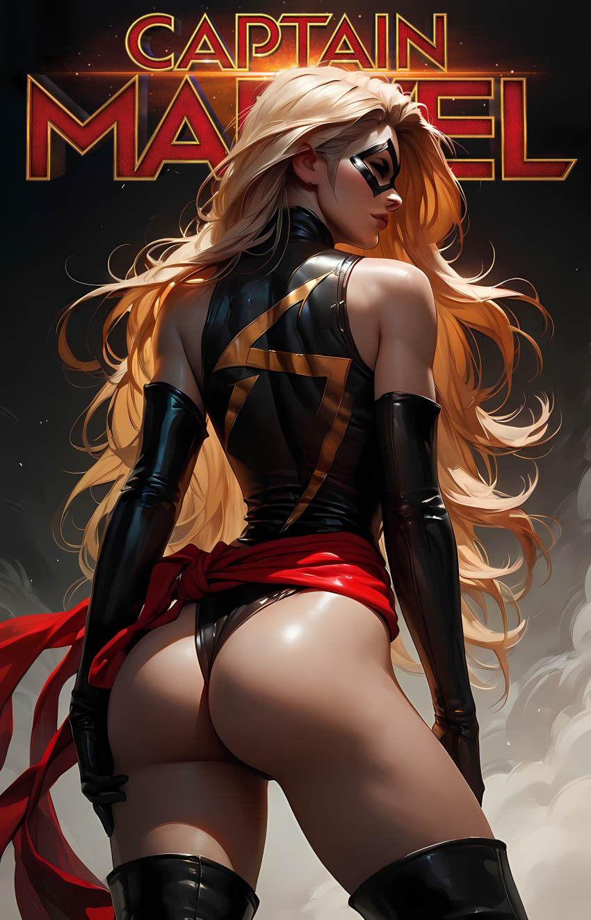 ai_generated ass ass_focus boots captain_marvel carol_danvers marvel marvel_comics miss_marvel round_ass round_butt text