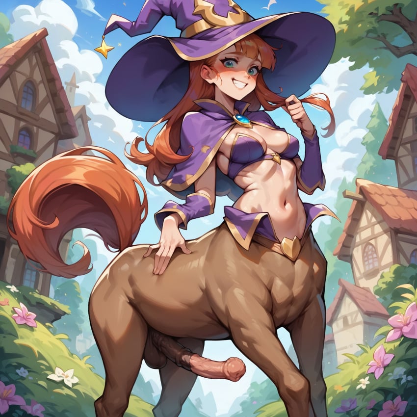 ai_assisted ai_generated animal_genitalia_on_humanoid centaur equid_taur female futanari horse_penis horsecock_on_humanoid melk smile tagme taur wizard_hat