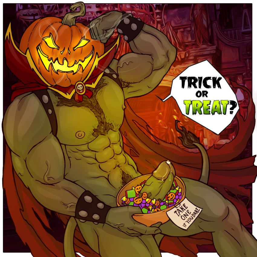 abs bara biceps big_penis erection halloween holidays leo_likes_pizza male male_nipples male_only muscular_male nipples nude pecs penis pumpkin_head pumpkin_head_(character)