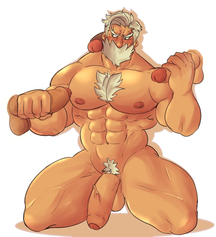 abs balls bara beard biceps big_balls big_penis daddy drayden erection juggermelon male male_nipples male_only mature_male muscular_male nintendo nipples nude pecs penis pokemon pokemon_bw pokemon_bw2 white_beard white_hair