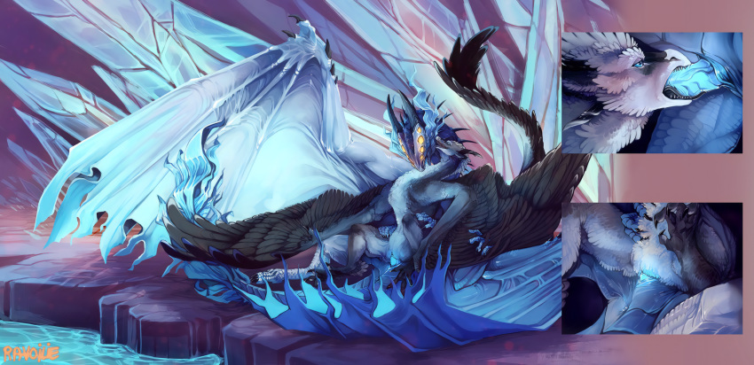 2019 blue_penis capcom dragon duo elder_dragon feathered_dragon feathers fellatio female feral fur furred_dragon genitals glowing glowing_genitalia glowing_penis hi_res male membrane_(anatomy) membranous_wings monster_hunter oral penile penis ravoilie scalie sex smaller_version_at_source straight video_games wings wyvern xeno'jiiva