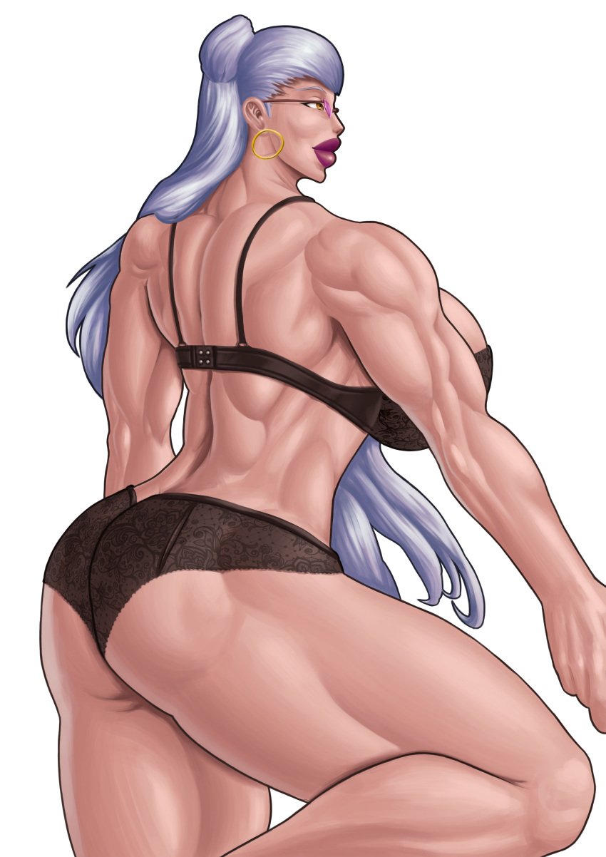 big_ass big_breasts big_butt big_muscles big_nipples breasts danimon evelynn k/da_all_out_evelynn k/da_all_out_series league_of_legends muscle muscle_worship musclegut muscles purple_eyes silver_hair