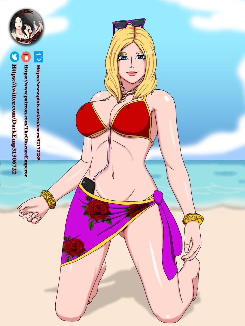 1girls aphrodite aphrodite_(smite) beach beach_babe_aphrodite bikini blonde_hair blue_eyes bra breasts deity eyewear_on_head female glasses_on_head goddess greek_mythology kneeling large_breasts milf nipple_bulge ocean pokies skirt smite solo summer sunglasses sunglasses_on_head theobscureone