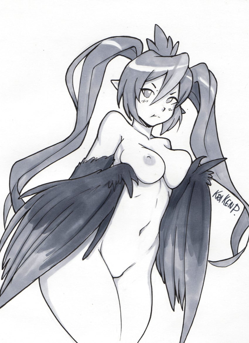 1girls biji_(condylonucla) breasts commission harpy krakenparty monster_girl showing_off small_breasts tagme wings