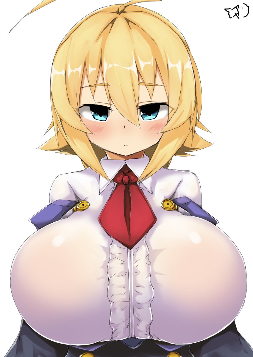 aytk023 big_breasts blazblue blonde_hair blue_eyes breasts busty clothed es_(xblaze) female female_only front_view huge_breasts long_hair looking_at_viewer shortstack solo solo_focus tagme