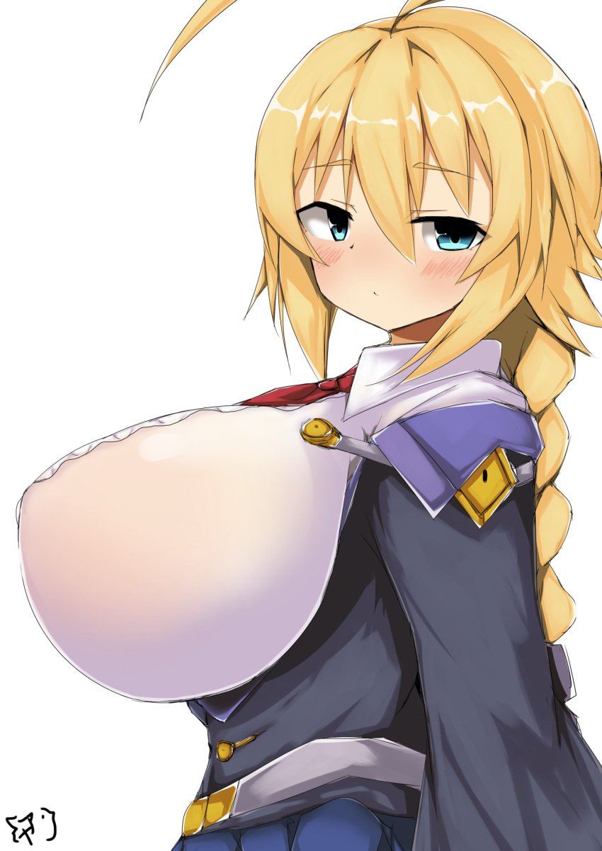 aytk023 big_breasts blazblue blonde_hair blue_eyes breasts busty clothed es_(xblaze) female female_only huge_breasts long_hair looking_at_viewer side_view solo solo_focus tagme