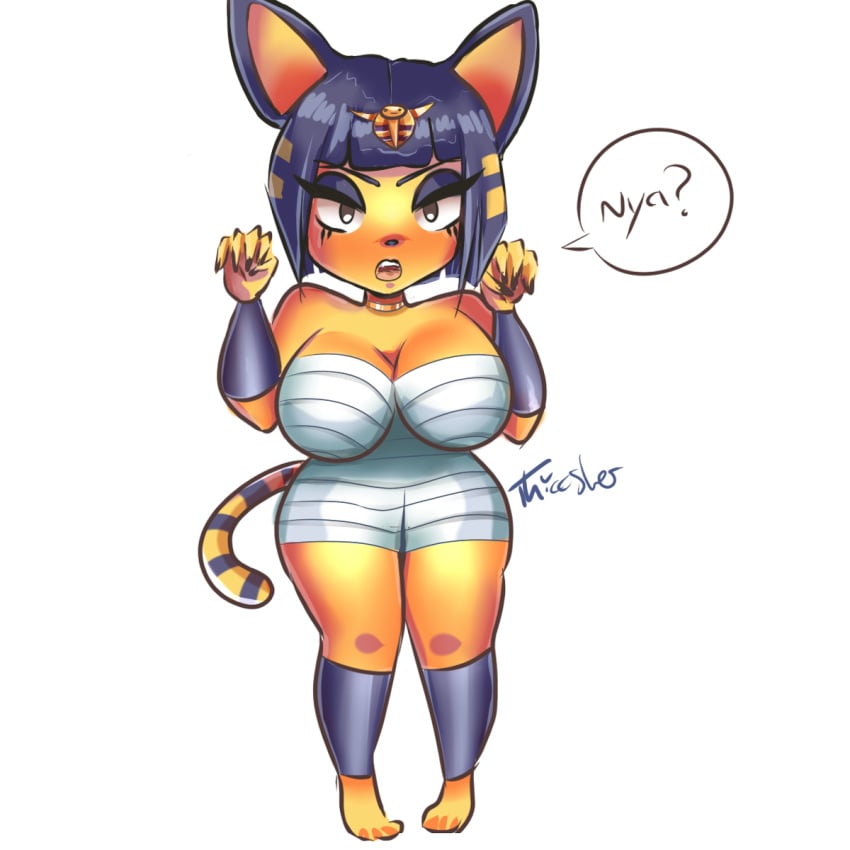 2020 animal_crossing animal_crossing_new_leaf ankha big_breasts breasts chibi cleavage clothes cute egyptian goth_girl meow nintendo nude nya self_upload thiccster tight_clothing wide_hips yellow_skin