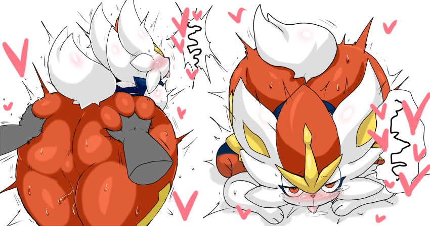 ambiguous_gender anthro ass ass_grab ass_up big_ass blush cinderace doughy_ass enigi09 fat_ass furry half-closed_eyes huge_ass large_ass looking_pleasured nintendo orange_eyes pokemon pokemon_ss saliva spoken_heart sweat thick_ass thick_thighs thighs tongue_out white_background white_fur