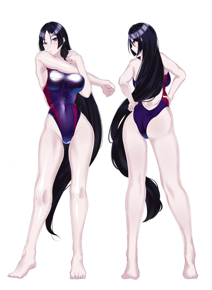 1girls ass back back_view backboob big_breasts breasts fate_(series) feet female female_only full_body hair legs long_hair mature mature_female mature_woman milf minamoto_no_raikou_(fate/grand_order) one-piece_swimsuit purple_eyes purple_hair purple_swimsuit solo solo_female swimsuit swimwear thick_thighs thighs volyz