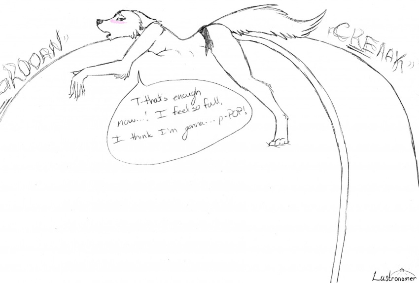 animal_humanoid anthro augmented belly big_belly canid canine canis english_text female fox humanoid hyper inflation lustronomer mammal solo sound_effects stripper text