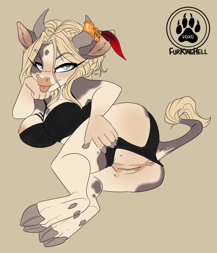 2020 5_fingers anthro anus areola blonde_hair bovid bovine breasts cattle digital_media_(artwork) eyebrows eyelashes female fingers furkinghell genitals hair hi_res hooves mammal nipples pussy solo