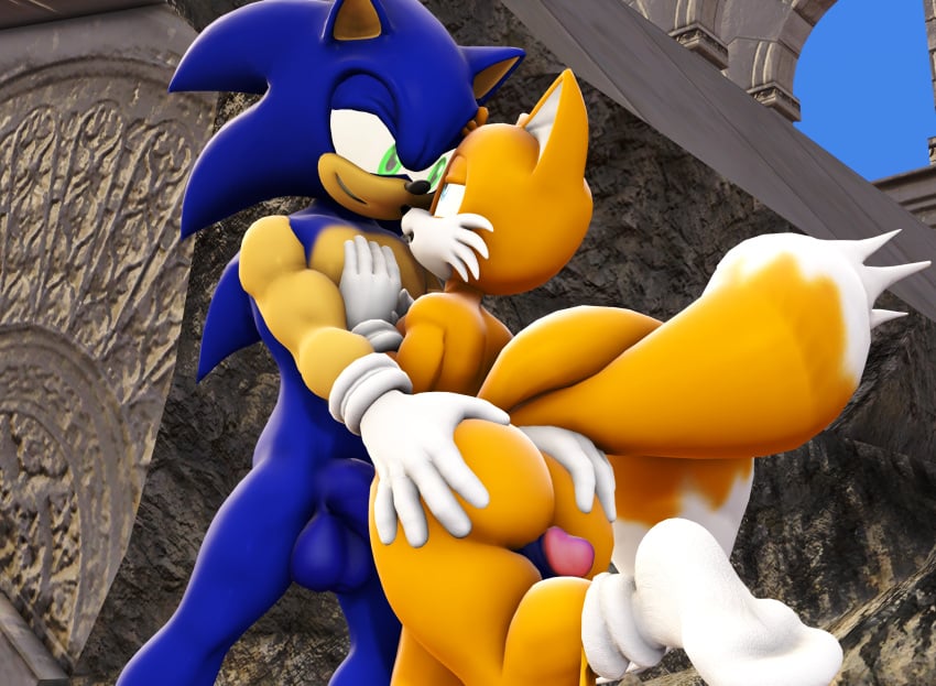 3d big_ass dat_ass exposed_torso femboy femboy_on_male footwear fox gay girly groping handwear huge_ass looking_at_another miles_tails_prower mostly_nude socks sonic_(series) sonic_the_hedgehog thordersfm yellow_fur