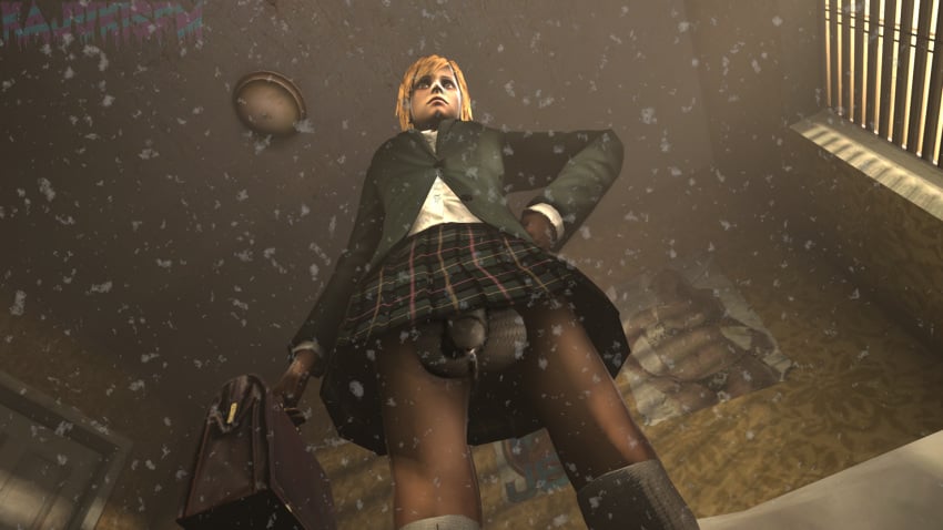 1futa 3d blonde_hair brown_eyes bulge futa_only futanari heather_mason kajukisfm konami leaking_cum light-skinned_futanari school_uniform silent_hill silent_hill_3 skirt solo_futa source_filmmaker tagme upskirt