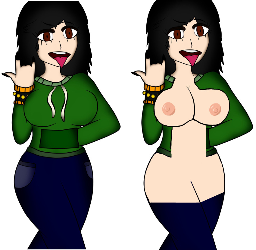 black_hair clothed clothes_removed green_sweater millie