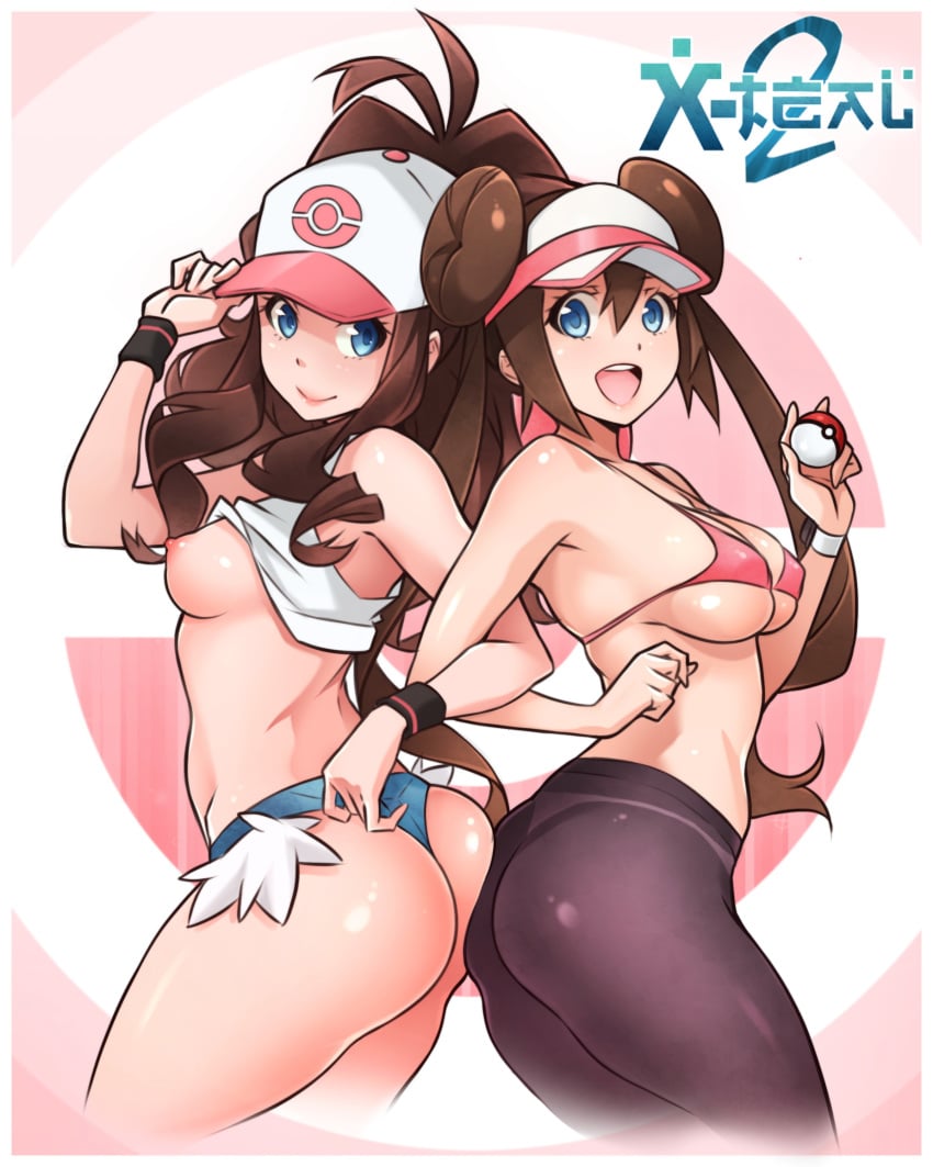 2girls adjusting_clothes adjusting_hat areolae armpits artist_name ass back bare_shoulders baseball_cap black_legwear blue_eyes blush bra breasts brown_hair bun_twintails clavicle cleavage denim denim_shorts double_bun ear erect_nipples erect_nipples_under_clothes female hair_bun hair_ornament happy hat hi_res high_resolution hilda_(pokemon) holding holding_object huge_ass legs legwear lingerie lips locked_arms long_hair looking_at_viewer midriff multiple_girls nintendo nipples no_bra open_mouth open_smile panties panties_under_pantyhose pantyhose poke_ball pokemon pokemon_bw pokemon_bw2 ponytail red_bra rosa_(pokemon) shiny shiny_skin shirt shirt_lift short_shorts shorts sideboob sidelocks skindentation small_breasts smile thick_thighs thighs thong tied_hair tongue twintails underboob underwear very_high_resolution visor_cap wavy_hair wide_hips wristband x-teal