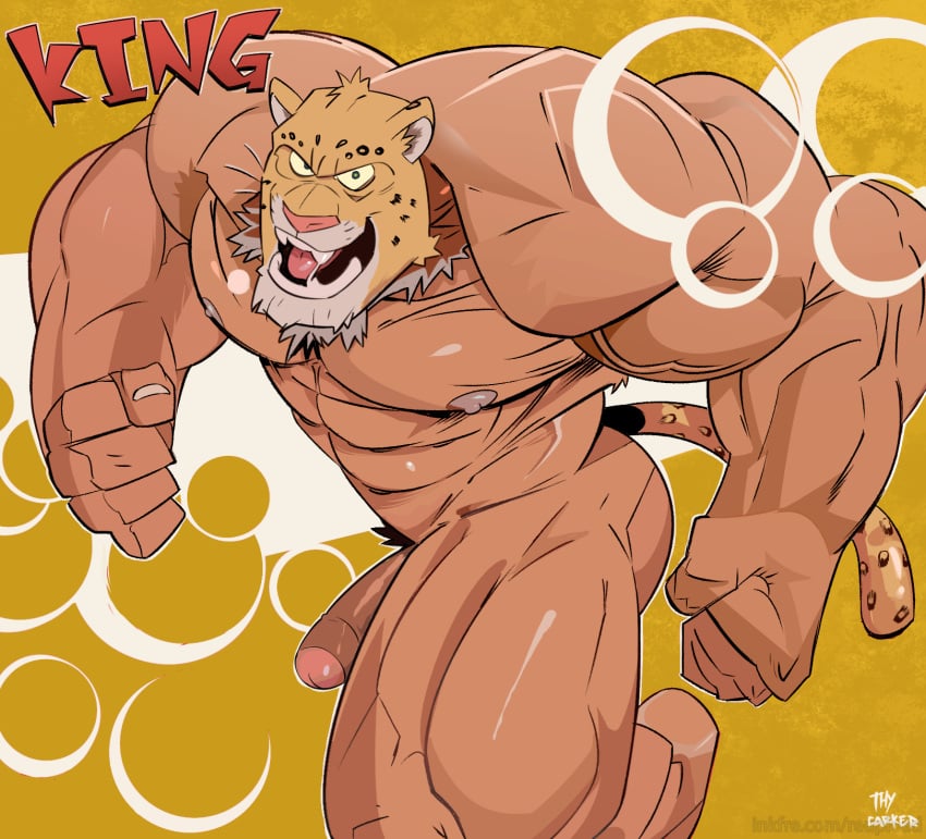 anthro boner cheetah erection gay king_(tekken) king_of_fighters looking_at_viewer male male_only nude open_mouth partially_retracted_foreskin penis saliva saliva_string solo tail tekken thy_carker thymilph tongue vein veiny_arms veiny_muscles