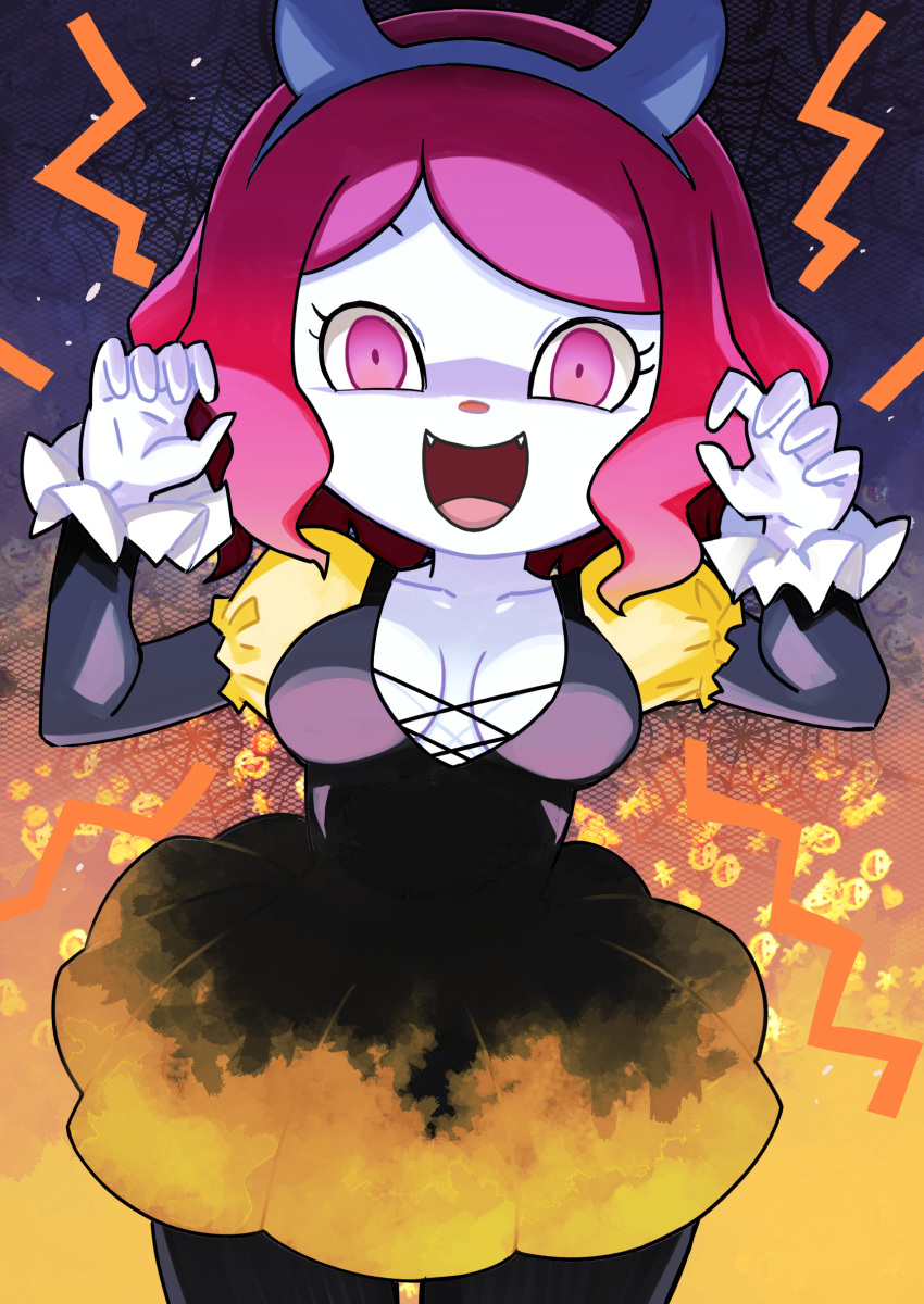 2020 animal_crossing breasts cleavage cute dress dyed_hair female female_only halloween happy mob_face muramasa_mikado murana_(muramasa_mikado) nintendo only_player pink_eyes pink_hair scary villager_(animal_crossing) white_skin