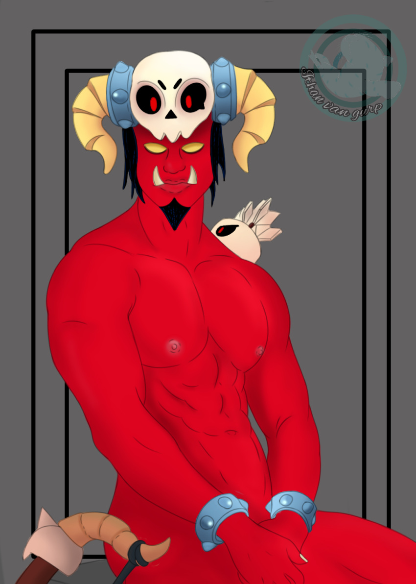 bara bo_(brawl_stars) brawl_stars demon eyes_open male_only muscular_male pecs pectorals red_skin underworld_bo_(brawl_stars)