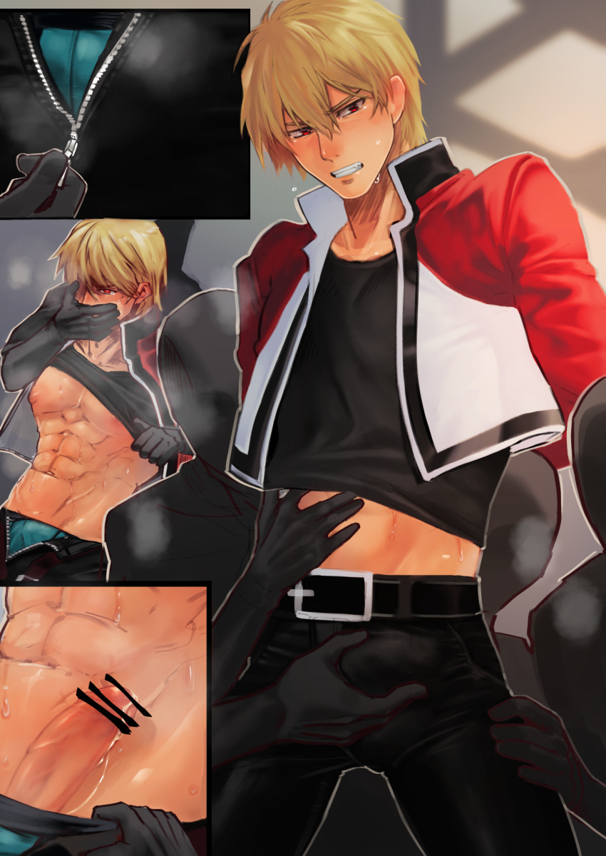 4boys abs assisted_exposure belt blue_briefs briefs briefs_pull censored clenched_teeth crop_top erection faceless faceless_male fatal_fury gangbang garou:_mark_of_the_wolves groping group_sex hand_on_another's_mouth hatonasi highres king_of_fighters large_penis lifted_by_another male_focus male_only male_underwear molestation multiple_boys nipples penis precum red_eyes rock_howard shirt_lift solo_focus tears teeth textless toned toned_male underwear underwear_pull unzipping video_games yaoi