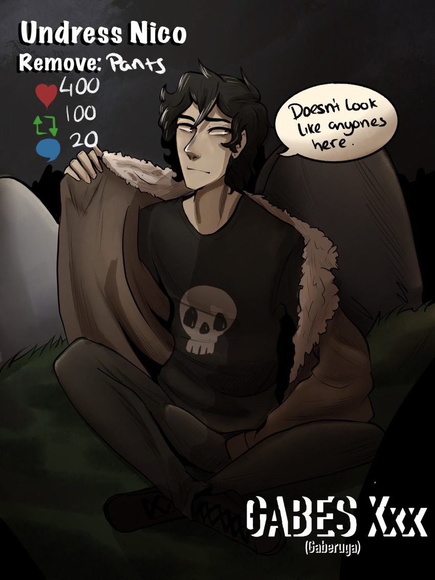 1boy black_hair demigod gabesxxx gay human human_only male_focus male_only nico nico_di_angelo percy_jackson_and_the_olympians twitter_strip_game_(meme) undress_character undressing