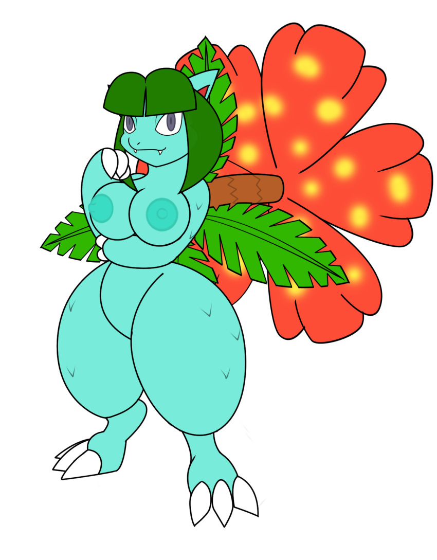 anthro barefoot breasts claws color female female_only gb_of_bs green_hair hair nintendo nipples nude pokémon_(species) pokemon pokemon_rgby solo standing tagme venusaur