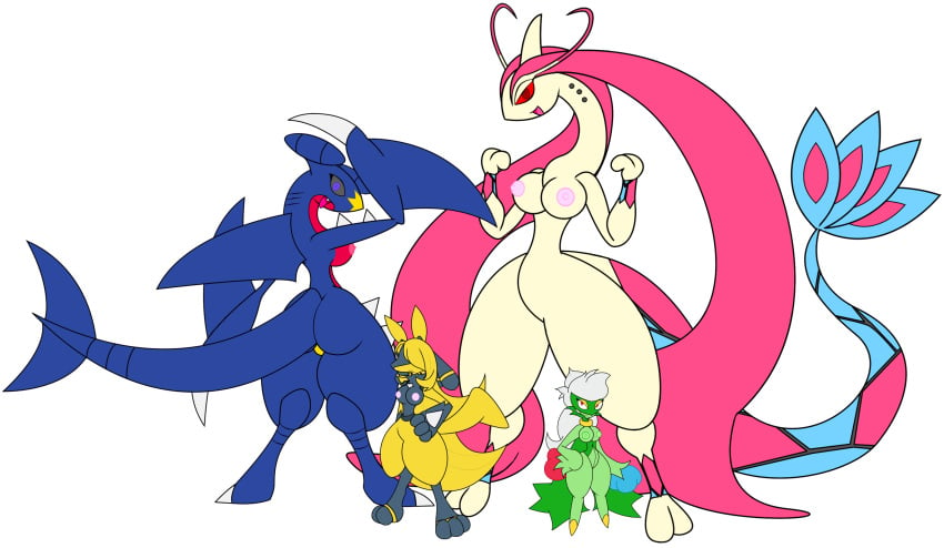 ass black_sclera cynthia_(pokemon) female female_only garchomp gb_of_bs lucario milotic pokemon pokemon_(species) pokemon_dppt red_sclera roserade white_background