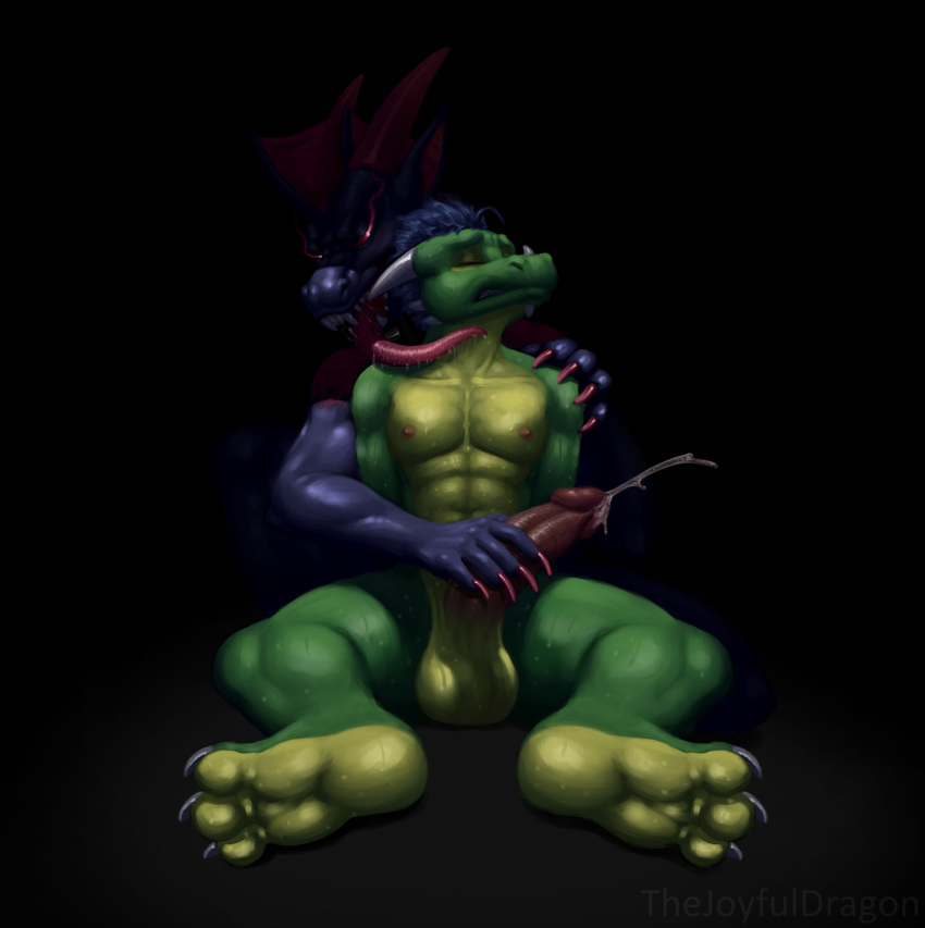 anthro balls bodily_fluids cum desire_(symbiote) domination dragon feet felix_joyful foot_focus genital_fluids genitals handjob hi_res kobold lorenz_(freakyy-dragon) male male/male paws penile penis sex sweat sweaty_feet symbiote thejoyfuldragon tongue