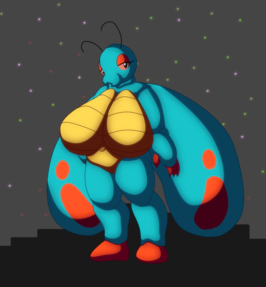 alien alien_girl antennae anthro blue_skin boss_galaga breasts breasts breasts bug busty chaossabre curvy female galaga hips insect_girl insect_wings insects large_breast namco pink_eyes space thick_thighs thighs wings