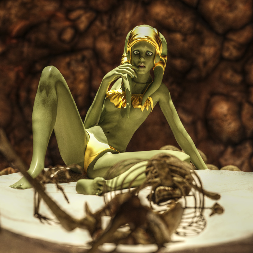 1girls 3d afraid female female_only pickle_juice rancor_pit skeleton slave_disposal slavegirl solo twi'lek