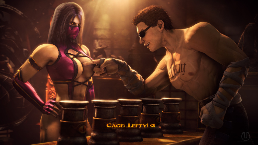 1boy 1girls 3d banskinator big_breasts black_hair breasts busty cleavage coin dark_hair edenian female huge_breasts hybrid johnny_cage johnny_cage_(mk9) large_breasts long_hair mask masked mileena mileena_(mk9) monster_girl mortal_kombat mortal_kombat_(2011) nail_polish nails netherrealm_studios orange_eyes purple_nails tarkatan uncensored urbanator