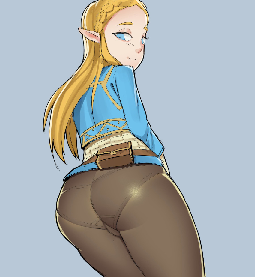 1girls ass ass_focus blonde_hair breath_of_the_wild long_hair looking_back nintendo pointy_ears princess_zelda solo tenguro the_legend_of_zelda zelda_(breath_of_the_wild)