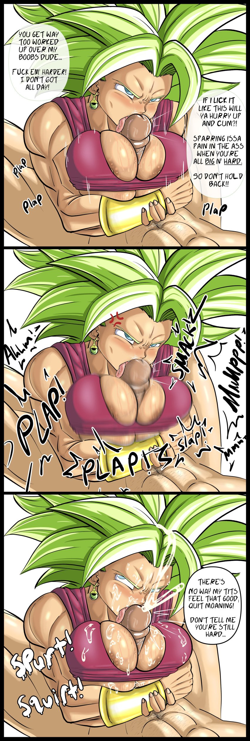 1girls angry annoyed big_breasts big_penis blue_eyes breast_squish breasts clothed_female clothed_female_nude_male clothed_paizuri comic crop_top cum cum_between_breasts cum_in_mouth cum_on_body cum_on_breasts cum_on_face cum_squirt dragon_ball dragon_ball_super earrings ejaculation_between_breasts english_text female femdom full_comic fusion green_eyes green_hair huge_breasts kefla legendary_super_saiyan licking_penis light-skinned_female light_skin long_hair male moaning muscular_female musk musk_clouds musky naughty_face nipples orgasm paizufella paizuri paizuri_under_clothes potara_earrings pseudocel rough_sex saiyan seductive short_hair smell smelly speech_bubble spiky_hair steam steamy straight super_saiyan super_saiyan_2 sweat sweatdrop sweating sweaty tank_top text tight_shirt tongue_out