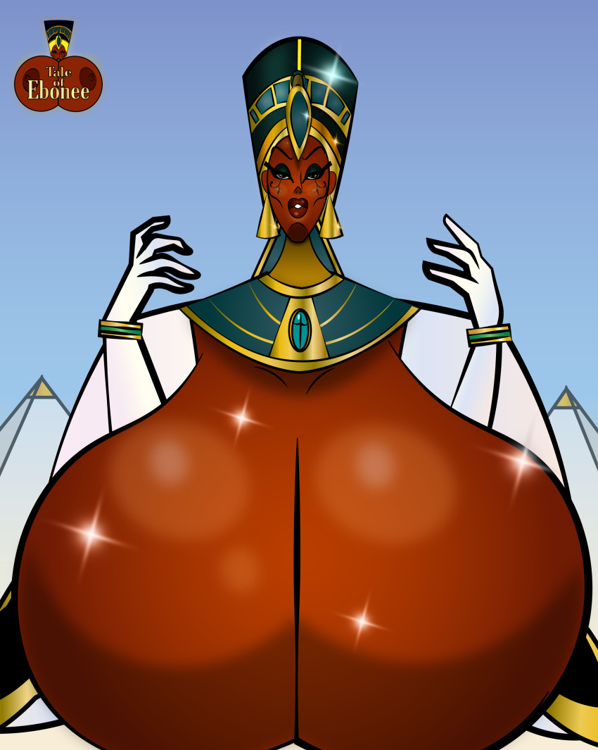 big_breasts big_nipples breast_grab breast_hold breast_squish breasts crown egypt egyptian egyptian_headdress exposed_breasts gigantic_breasts huge_breasts large_breasts long_gloves newdity no_nipples queen_titahatenamun_ebonee tale_of_ebonee