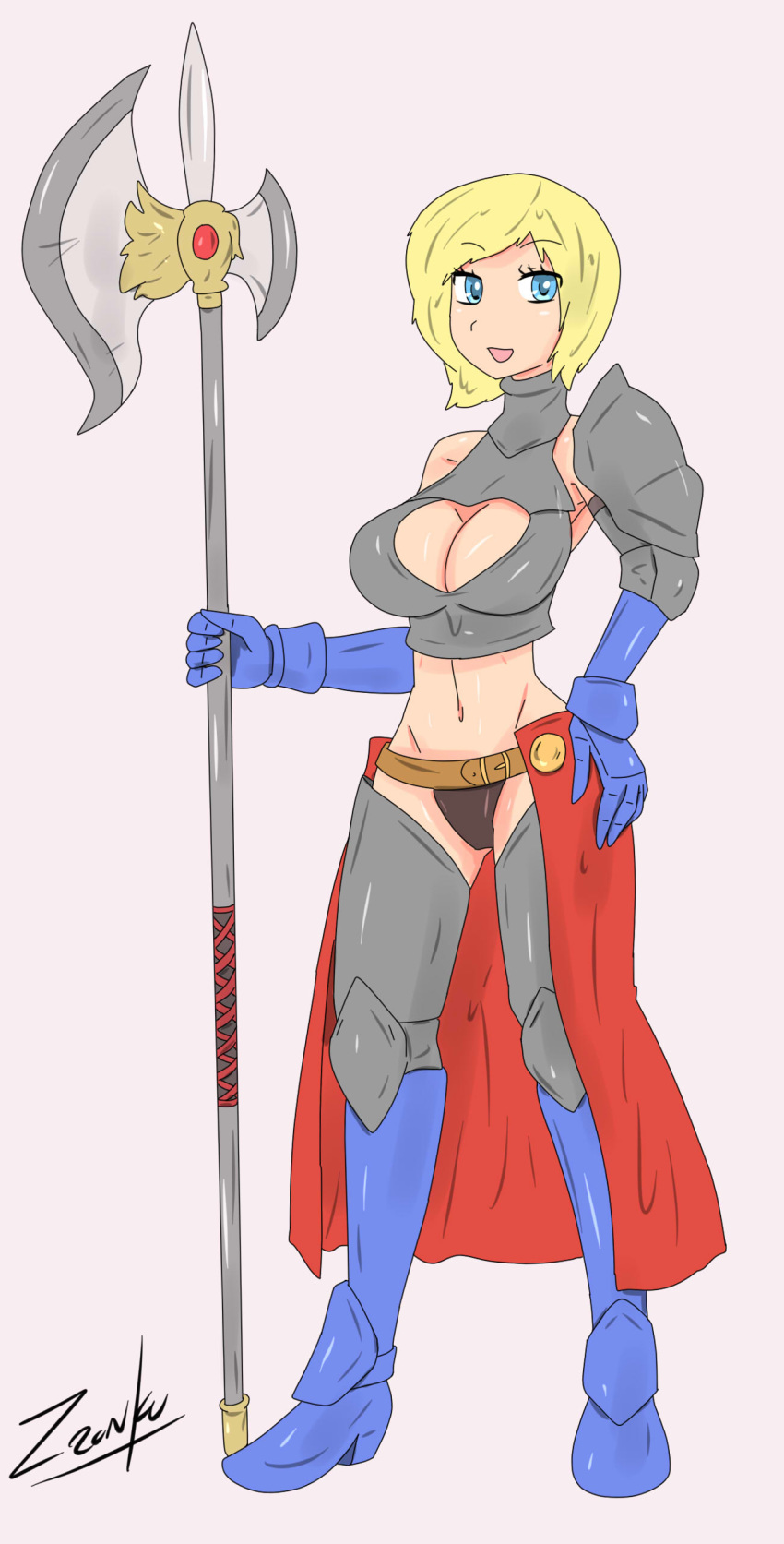 alternate_costume armor dc dc_comics for_honor futa_only futanari halberd kara_zor-l karen_starr lawbringer_(for_honor) poleaxe power_girl superman_(series) unconvincing_armor zronku